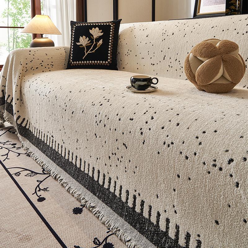 High-End Cream Plush Sofa Cover – Winter/Autumn Thickened Full Piece