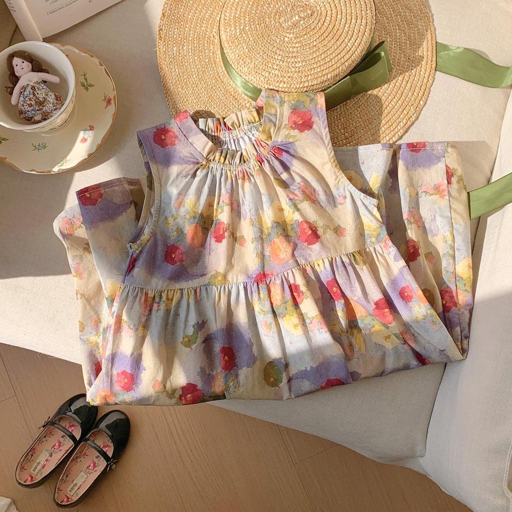 Vintage Oil Painting Pinafore Dress for Girls - 2026 Summer Collection