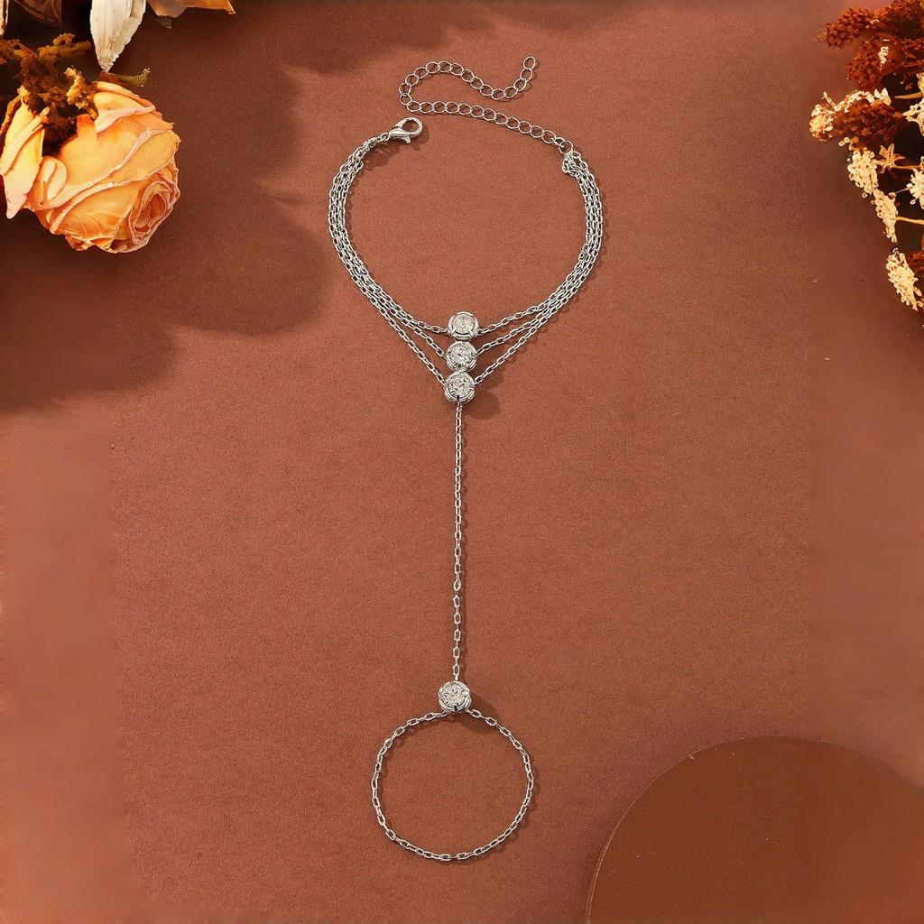 Womens Jewelry Water Drilling Zirconic Ring Hand Chain For Party And Gift