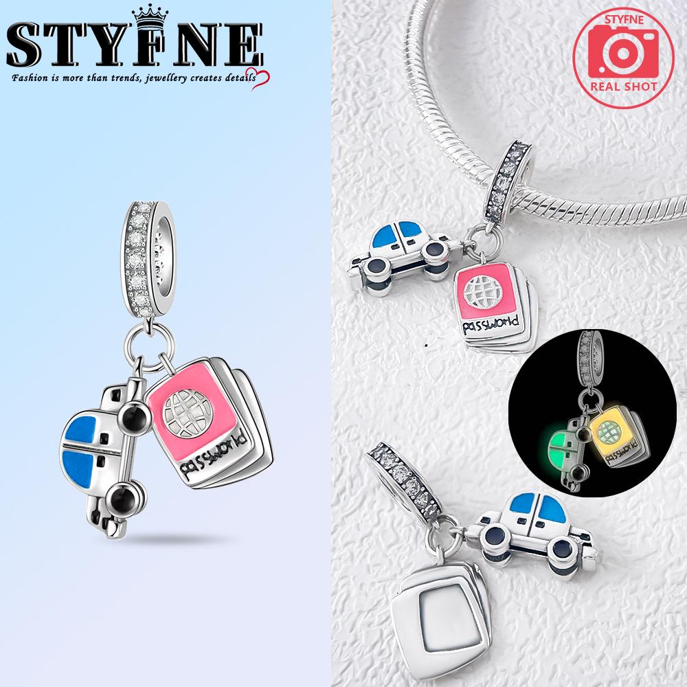 Copper Luminous Travel Series Luggage Plane Car Chain Charms Beads Pendant For Original Bracelet Woman Girl Jewelry