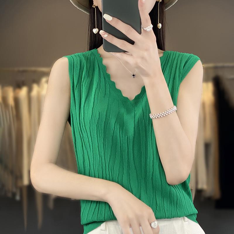 Women Tank Sleeveless MODERN NEW SAGA Summer T-shirt Knit Top Basic Vest Female V-neck