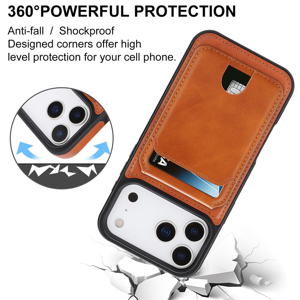 Luxury Business Magnetic Cards Solt Leather Case For iPhone 17 Pro Max 16 Plus 15 14 13 12 kickstand 360 Shockproof RFID Cover