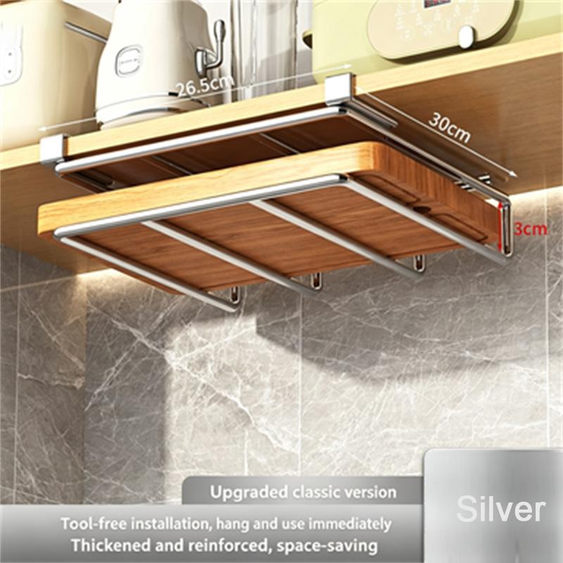 Kitchen Under Cabinet Hanging Organizer Rack with Hooks Multi-Purpose Holder for Paper Towel Cutting Board & Pot Lids