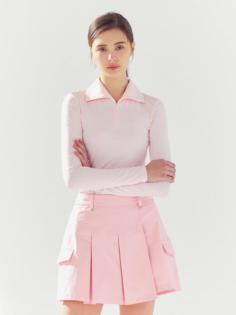 LORDLOAR Cool Slim Zipper Collared T-Shirt Pink