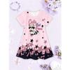 Girls' 3D Butterfly Print Short Sleeve Dress - Summer A-Line Dress with Round Neck, Machine Washable Playwear for & Little Girls,
