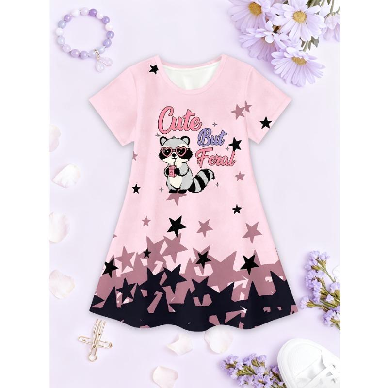 

3D Full Print Girls Casual Dress, Elegant, Sweet and Playful Party Princess Cartoon Animal Cute Style Suitable for Holidays, 110