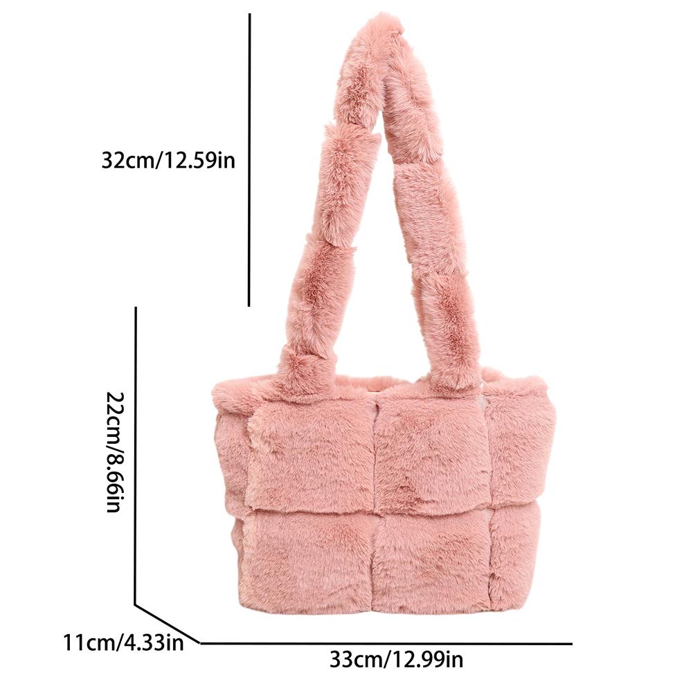 Women Plush Shoulder Bag Fashion Tote Bag Large Capacity Fuzzy Top Handle Bag Solid Color Slouchy Hobo Bag Daily Commuting Bag