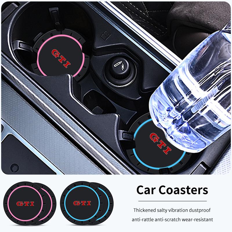 2026 Hot Sticker 2PCS Car Coasters Water Cup Slots Non-Slip Mat Waterproof Cup Pad For Volkswagen VW GTI Scirocco Jetta Beetle G