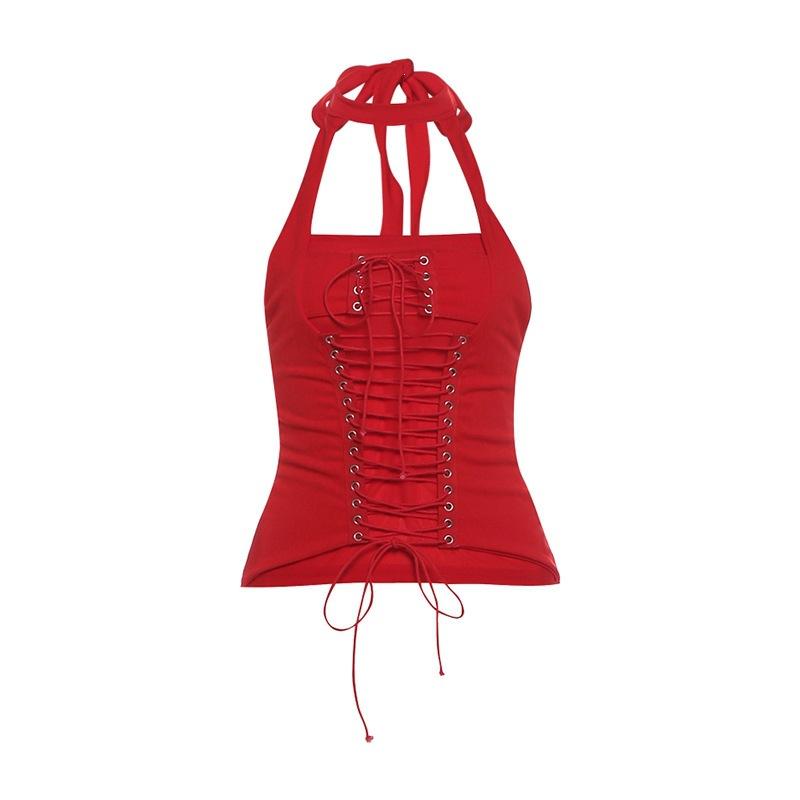 European and American autumn new neck sleeveless waist fashionable sexy versatile niche slim top women's clothing