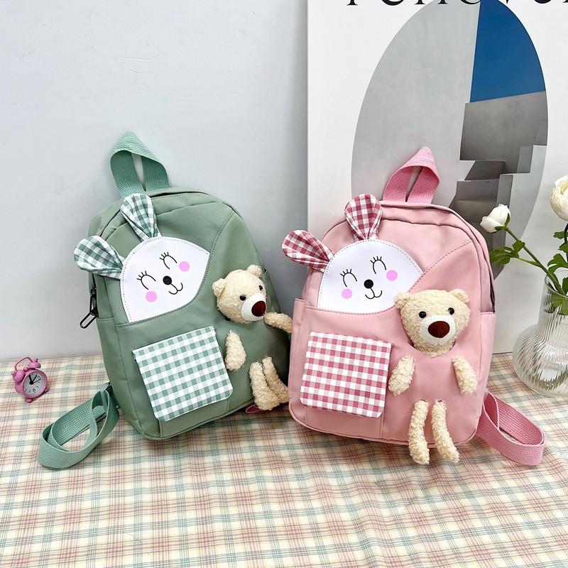 23x10x31cm Purple Kindergarten Children's Backpack Green Cub Stuffed Toy Rucksack Light Cute Rabbit Cartoon Girl Adjustable Shoulder Strap Knapsack