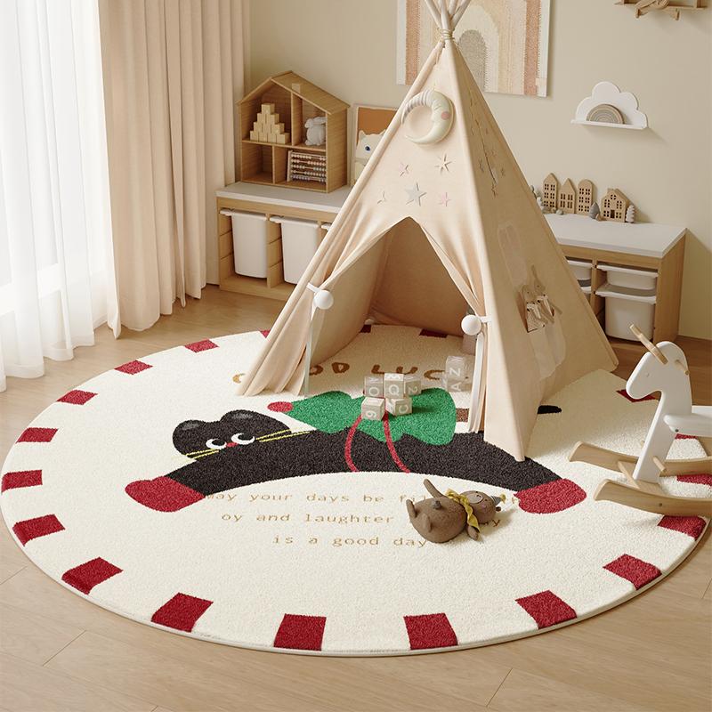 Cartoon Style Bedroom Decor Round Carpet Thick Plush Carpets for Living Room Fluffy Soft Children's Floor Mat Washable Study Rug