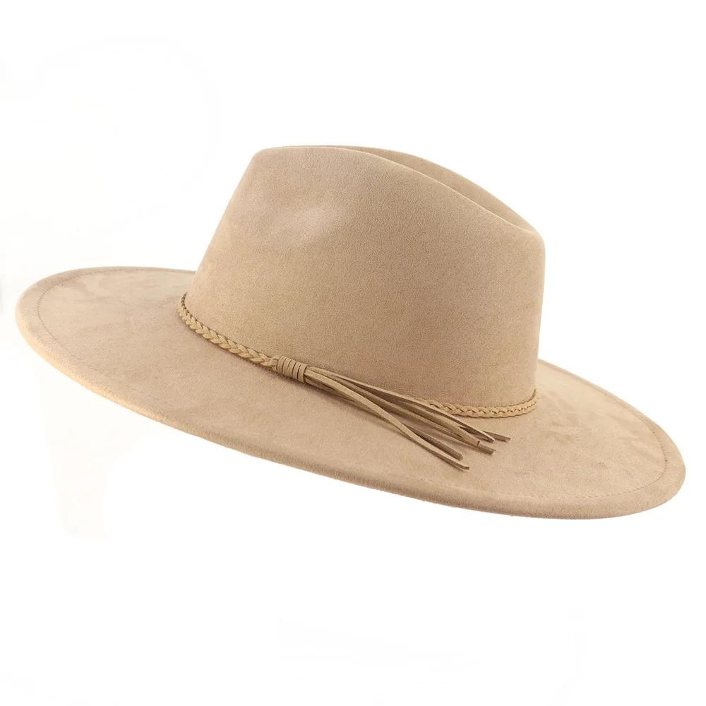 Khaki Suede Hat Wide Brim New Fedora Hat Men Women Autumn Winter Felt Hats Classic Church Fedoras Chapeau Sombrer