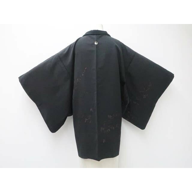 Recycled kimono, black haori, sewn pattern, single garment, flower pattern, haori with strings, length approx. 81.5 cm, sleeve length approx.