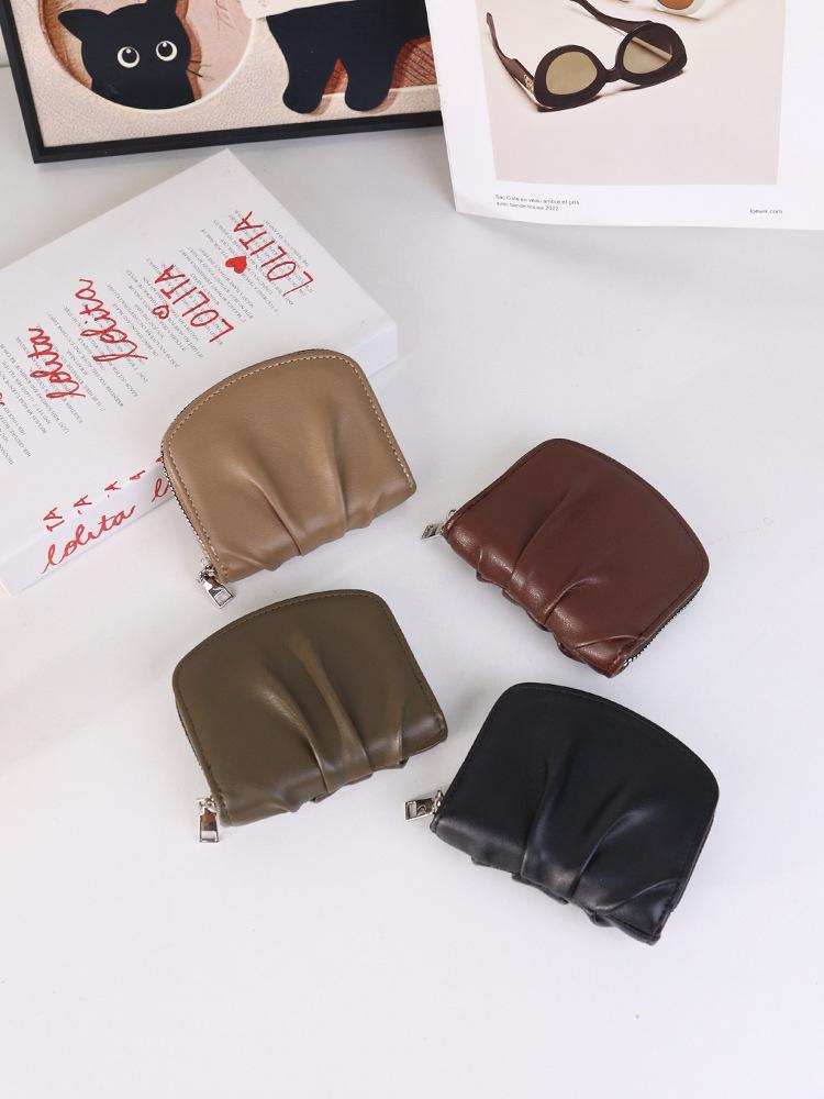 Portfel damski kompaktowy w stylu koreańskim, plisowany - Uroczy, jednolity kolor, wszechstronna portmonetka