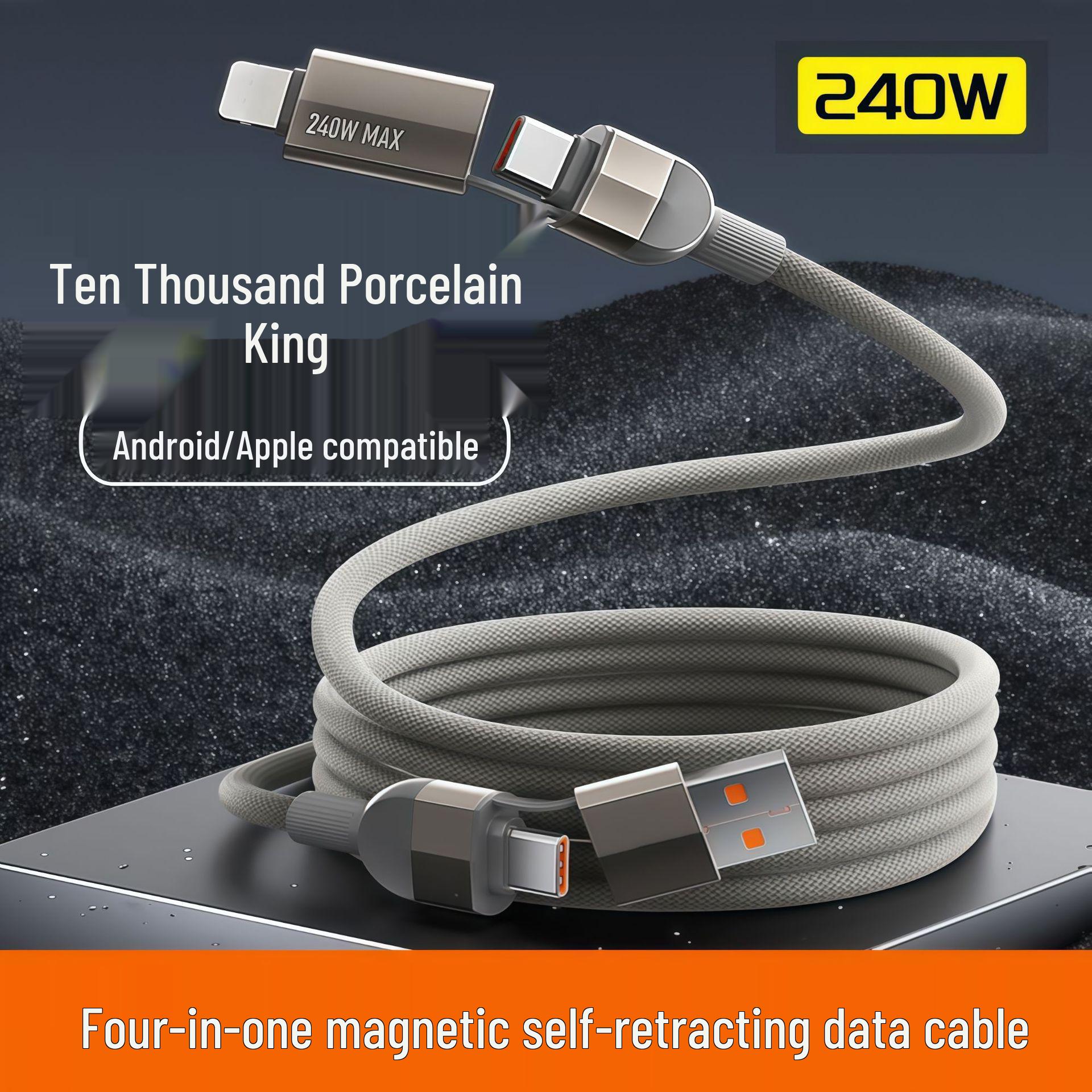 Magnetic 240W Fast Charging Cable for Type-C & Apple, Easy to Store for Car Use