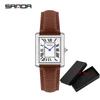 Sanda Rectangular Wrist Watches Women Man Unsex Silver Case Luxury Top Brand Leather Band Quartz Clock Zegarek Damski 1108