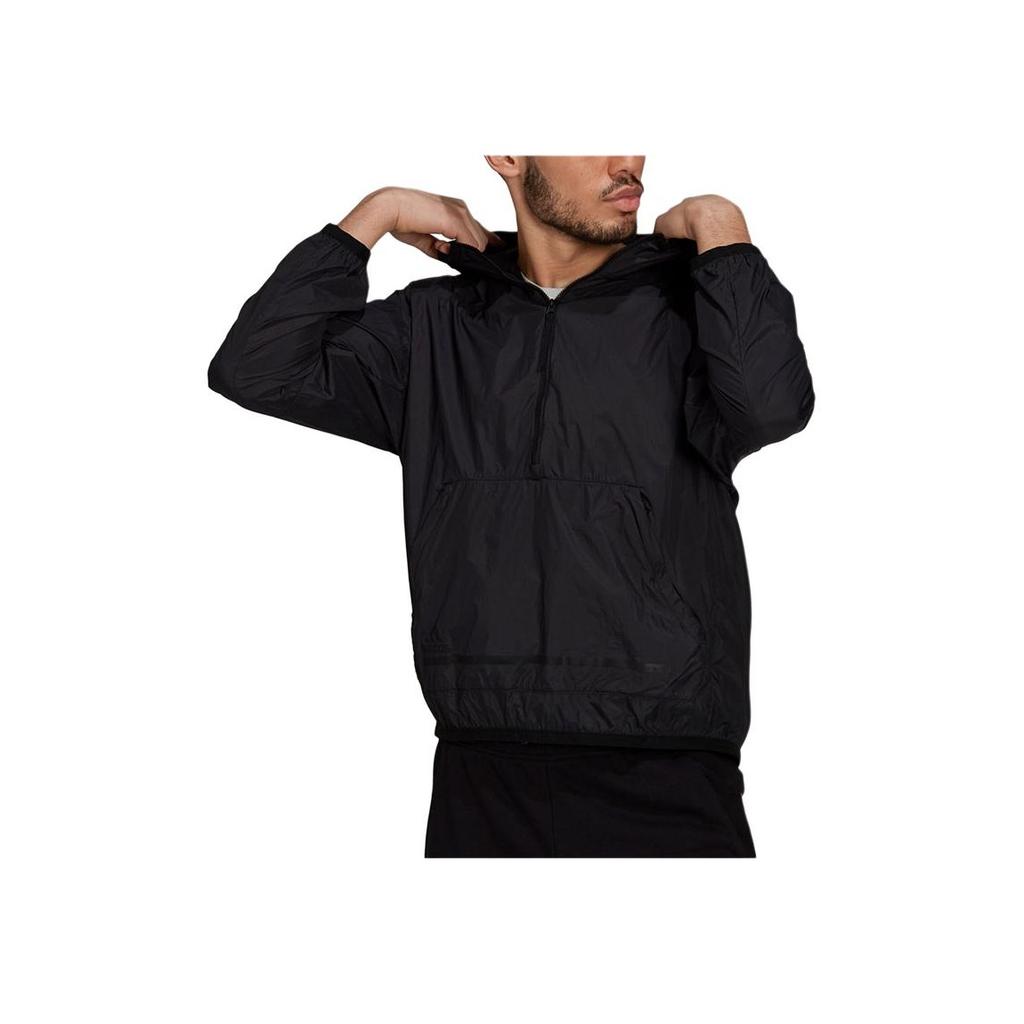 Adidas Solid Color Kangaroo Pocket Half-Zip Detail Hooded Jacket Men Outerwear Black GQ6265