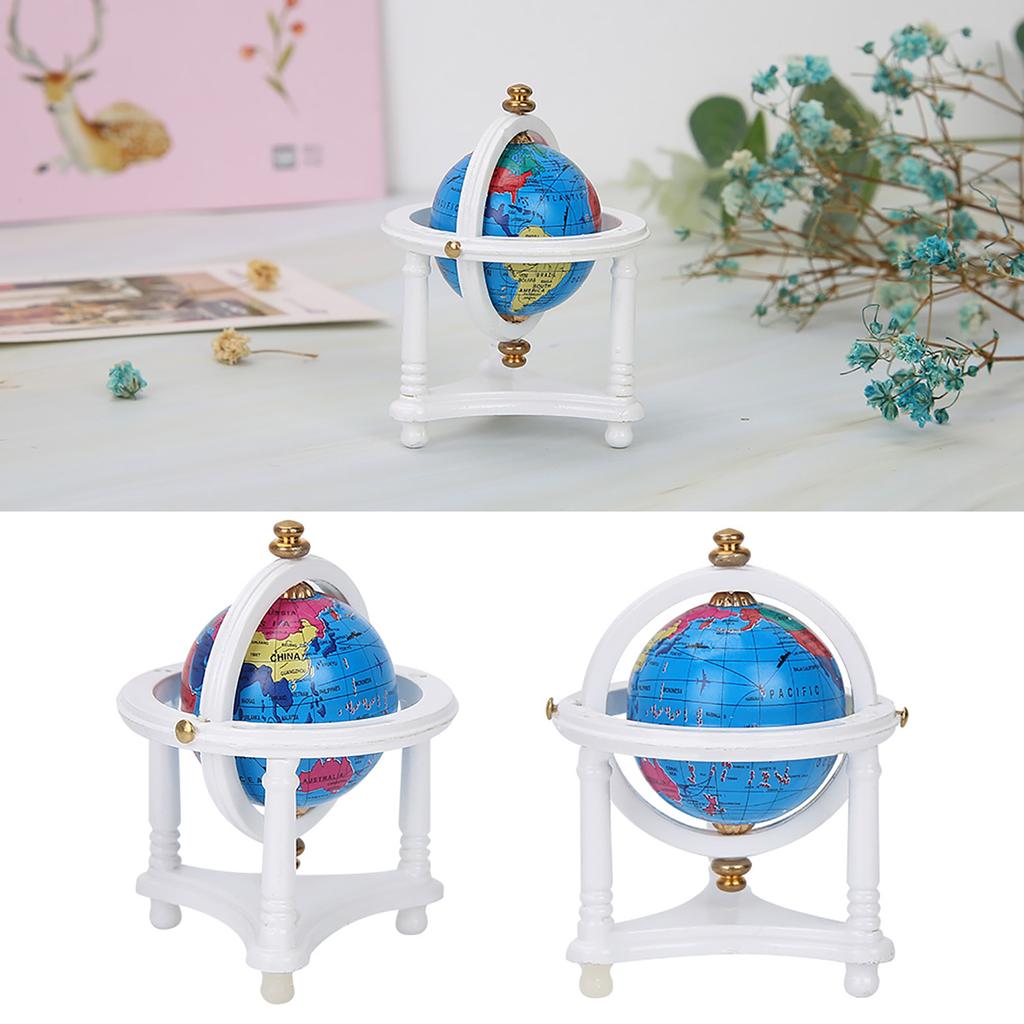 Dollhouse Study Living Room Decoration Rotatable Mini Globe for 1/12 Scale Doll (White)
