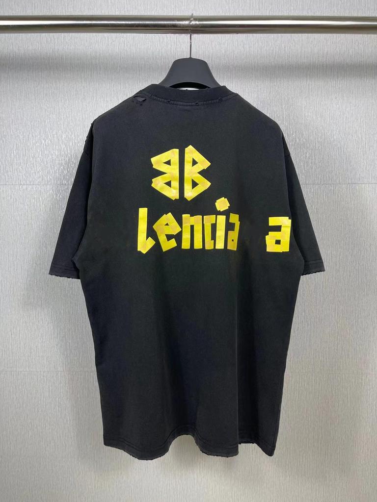 B Brand SS24 Vintage Paříž Logo Páska Prané Volné Tričko