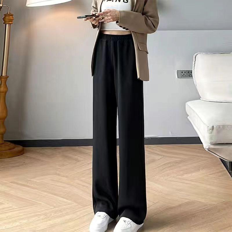 

Women s Gray High-Waist Loose Wide-Leg Summer Pants - Plus Size Ice Silk Style L Fit 85-110 lbs
