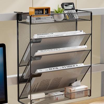 Metal Wall-Mounted Office File Rack: Multi-Layer Hanging Organizer for Desk or Desktop Partition