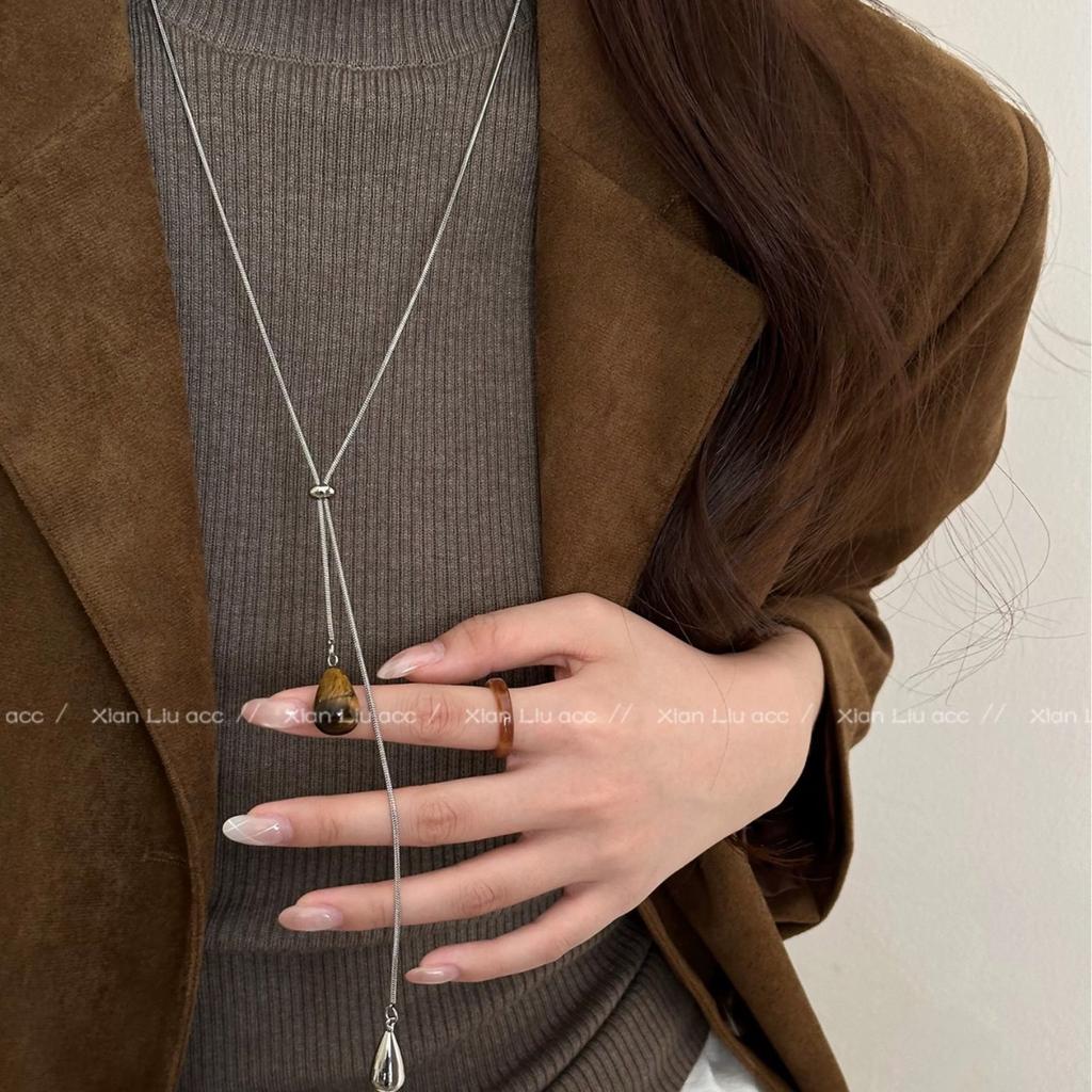 Maillard Tiger's Eye Stone Retro Water Drop Necklace Premium Light Luxury 2026 Temperament New Design Sweater Fashion Accessories