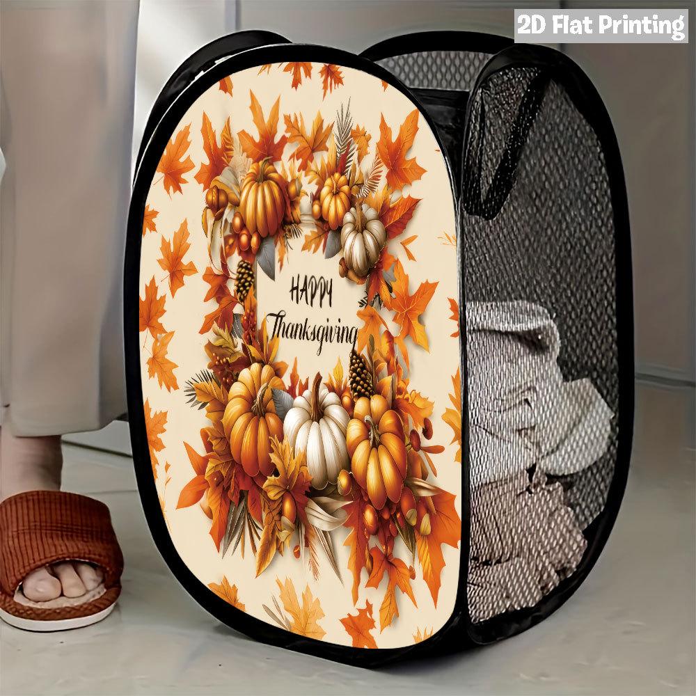 1Pcs Autumn Sunflower Pumpkin Series 6 Pop-Up Laundry Hamper Expandable Mesh Hamper Basket for Room Bedroom Bathroom Organization Contemporary Storage