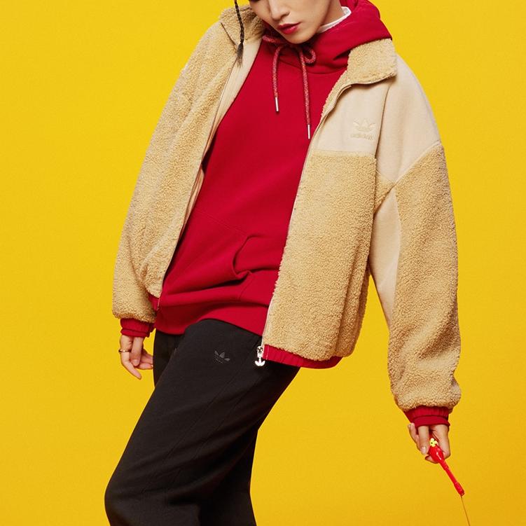 Adidas Originals Trefoil New Year Colorblock Letter Embroidered Sports Jacket Women Outerwear Linen-Brown HY7277