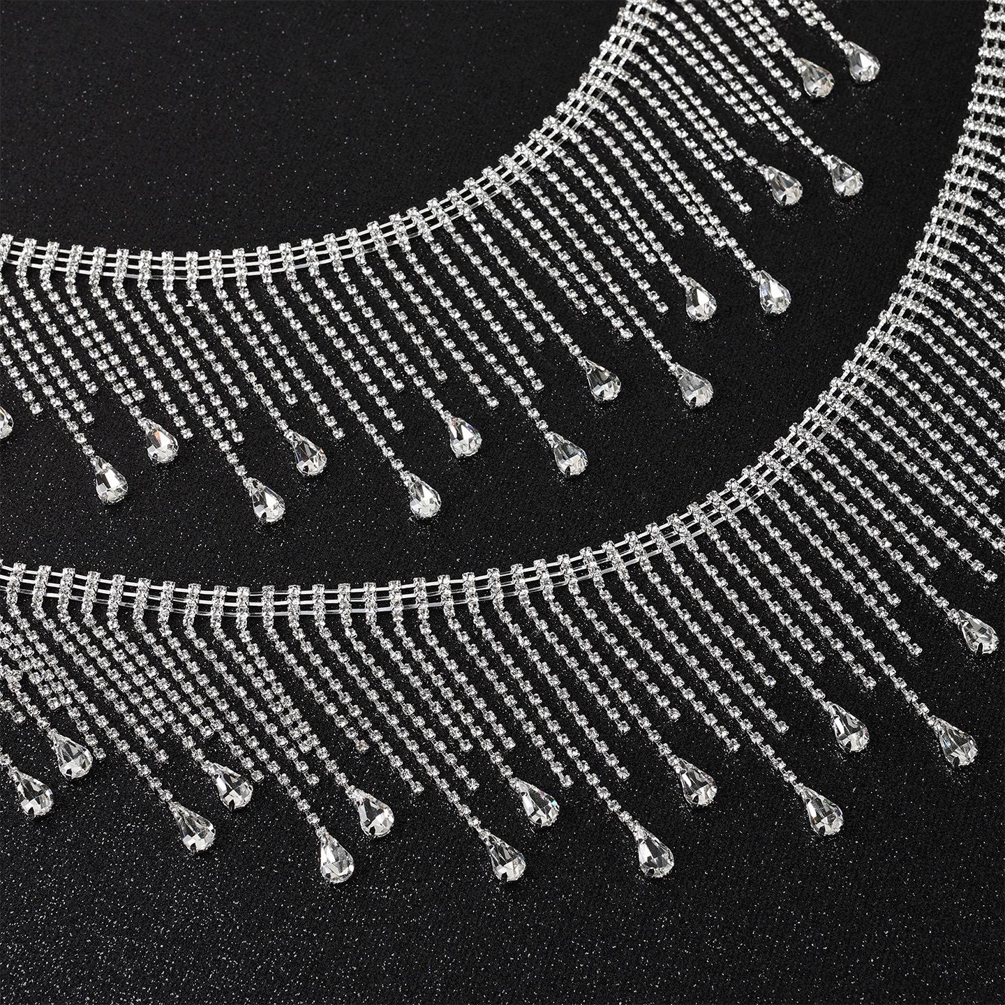 Tassel Water Drop Rhinestone Chain for DIY Wedding and Evening Gowns Iron Material (1 Yard, ~90cm)