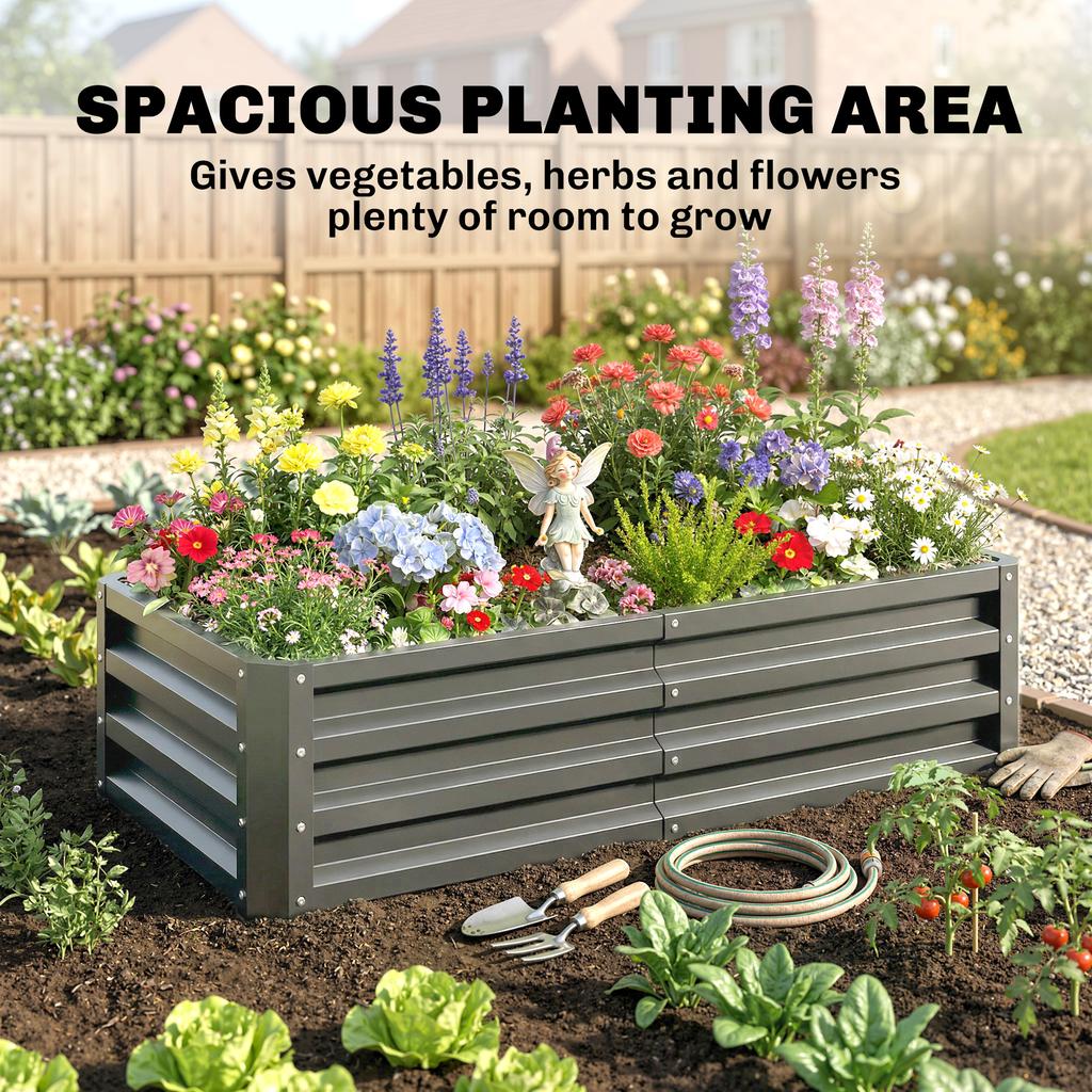 Rectangle Raised Garden Bed Box with Weatherized Steel Frame for Vegetables, Flowers, & Herbs, 120 cm x 60 cm x 30.5 cm, Light Grey