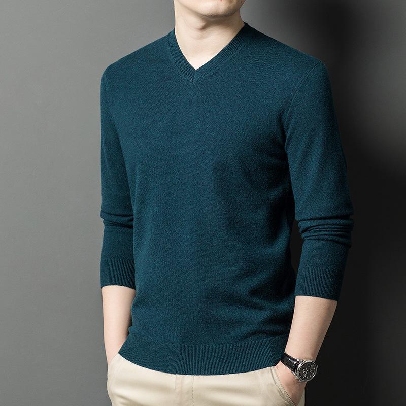 

Чоловічий светр з V-подібним вирізом та візерунком аргіл , осінньо-зимовий пуловер для середнього віку, щільний в язаний топ. XL (Recommended 140-160 Jin)