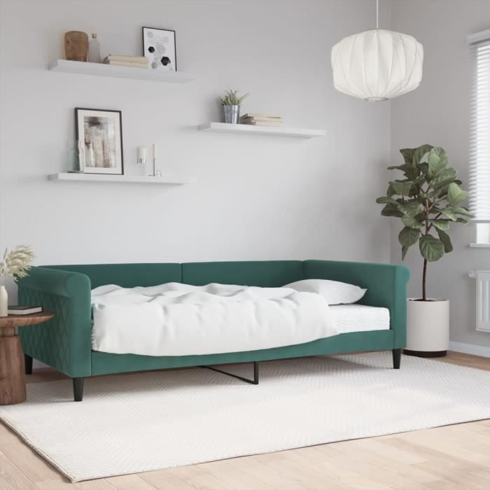 VidaXL Daybed with Mattress Dark Green 100x200 Cm Velvet 3197756