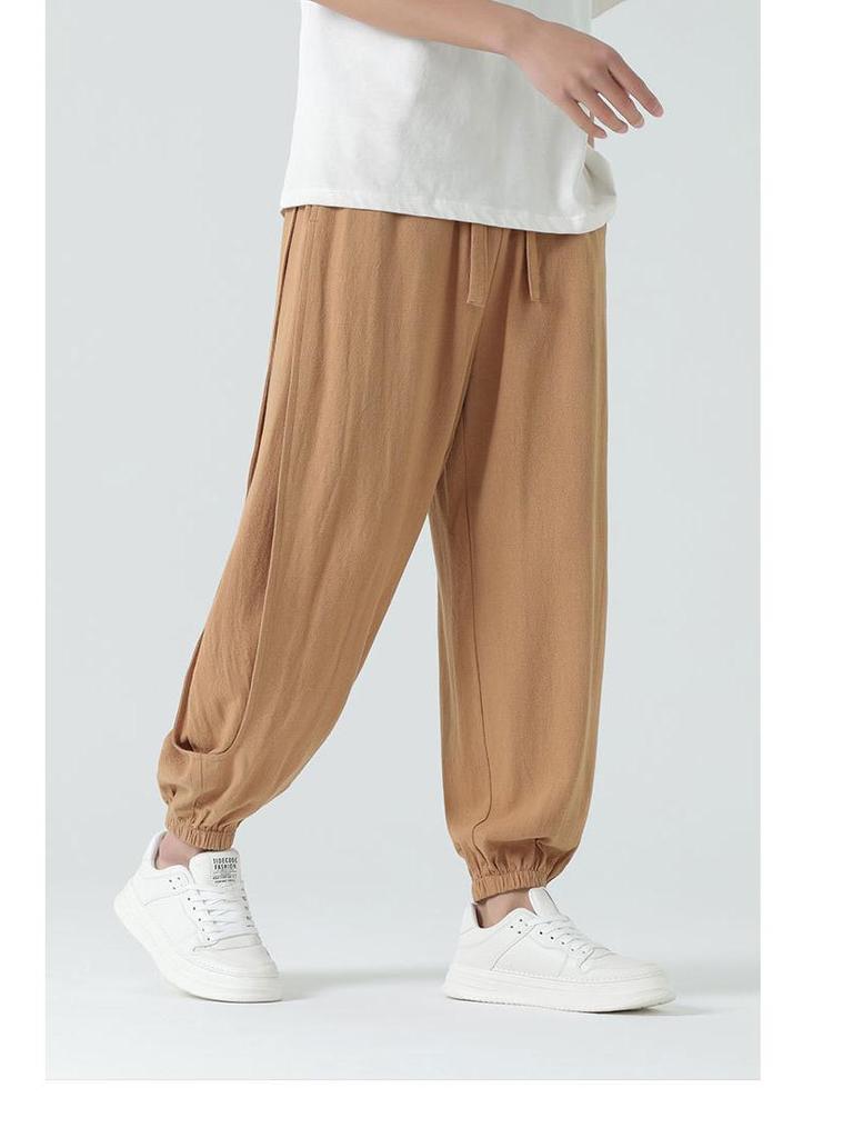 2024 Men's Cotton Linen Athletic Long Pants: Plus Size, Casual Elastic Waist.