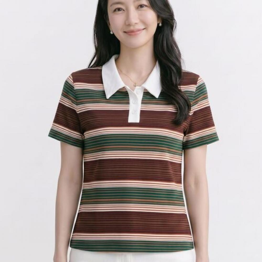 Navava Women S Daily caSual STriped Color Collar T ShirT nT3367