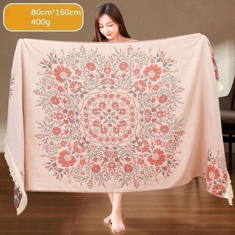 80 X 160cm Printing Pure Bath Towel, 100% Cotton Four Layer Gauze Breathable Towel ,Soft Absorbent Large Bath Towel for Home, 1pc