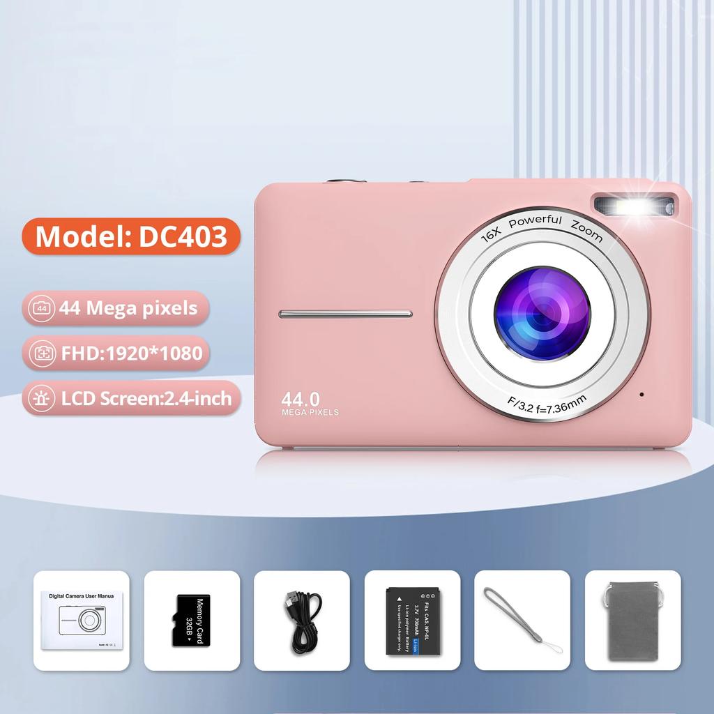 2025 Digital Camera HD 2.4 Inch 1080P Rechargeable Cameras with 16x Zoom Compact Camera for Kid Adult Gift Beginner Photography