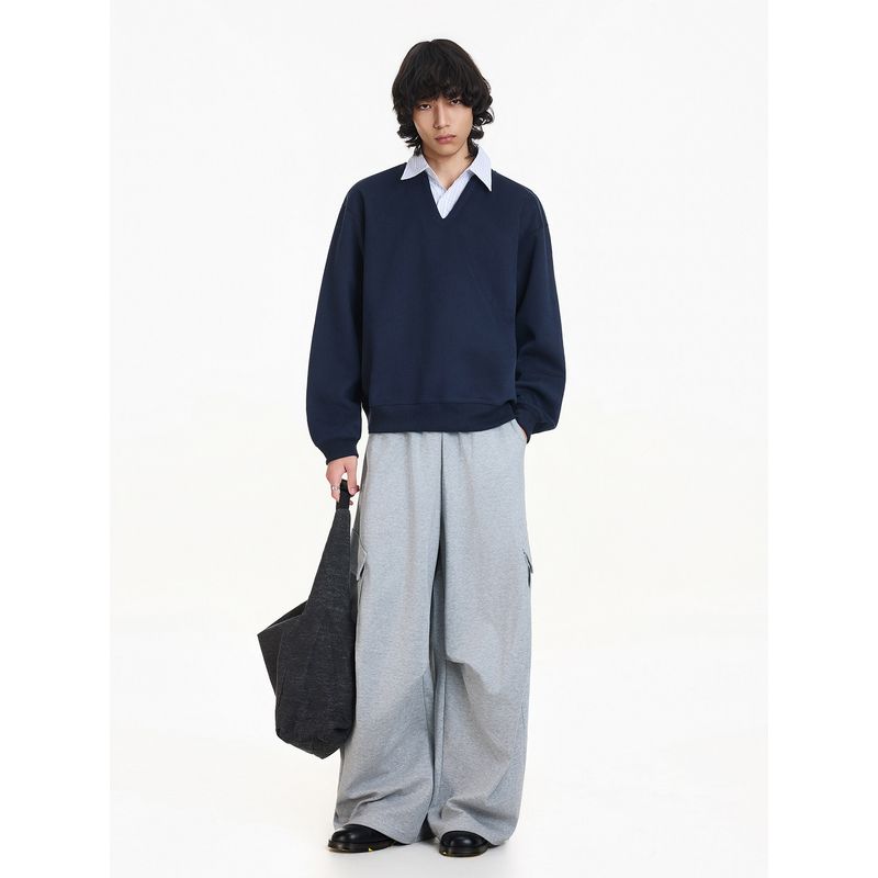 Blaexit Intellectual Style Two-Piece Miu-Style Shirt V-Neck Sweatshirt Unisex College Style Autumn Base Layer Top