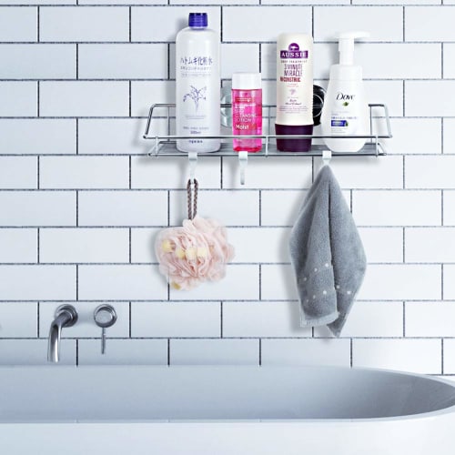 Bathroom Rack with Strong Suction Cups, Stainless Steel Shower Rack for Bathroom Walls (33.5x15x6cm (Suction Cup))