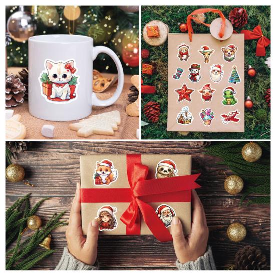 100Pcs/Bag Christmas Sticker Self-adhesive Waterproof PVC Removable Phone Cover Luggage Skateboard Laptop Scrapbook Decal Kids DIY Supplies