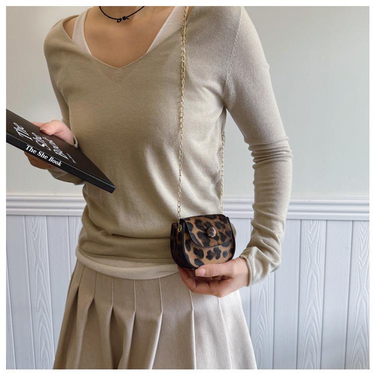 Koreanischer Stil Leopardendruck Satteltasche Modische Kette Schulter Crossbody Tasche