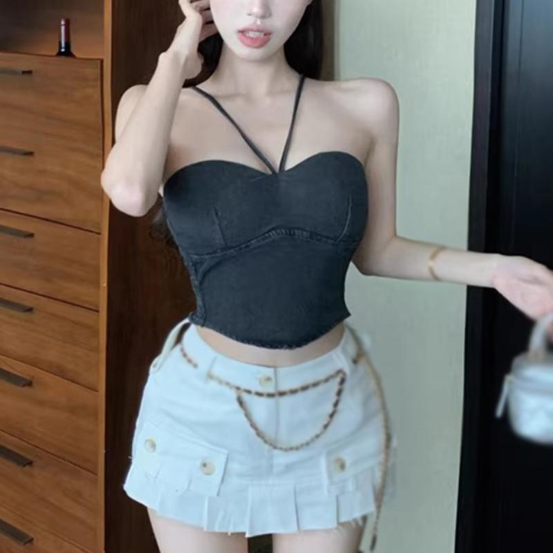 Summer Women's Camisole Slim Sexy Solid Colour Padded Summer Cowboy Tank Top