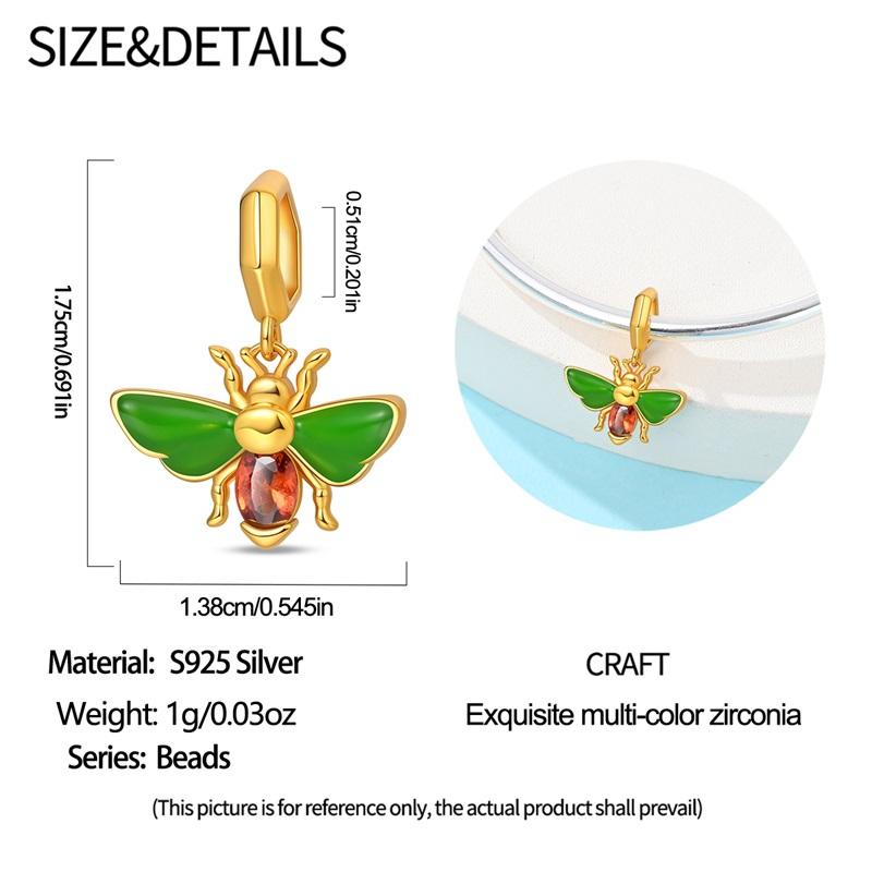 Original Charms Copper Golden Bee Green Wings Pendant Beads Fit Bracelet Women Making Diy Religious Fine Gift Jewelry