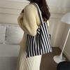 Large Capacity Simple Striped Canvas Bag Small Fresh and Artistic Shopping Bag Tote Bag Fashionable Simple One Shoulder Tote Bag