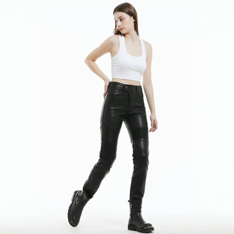 Womens Winter Motorcycle Riding Pants With Windproof Waterproof Fleece Lining Retro Leather Style Protective Gear