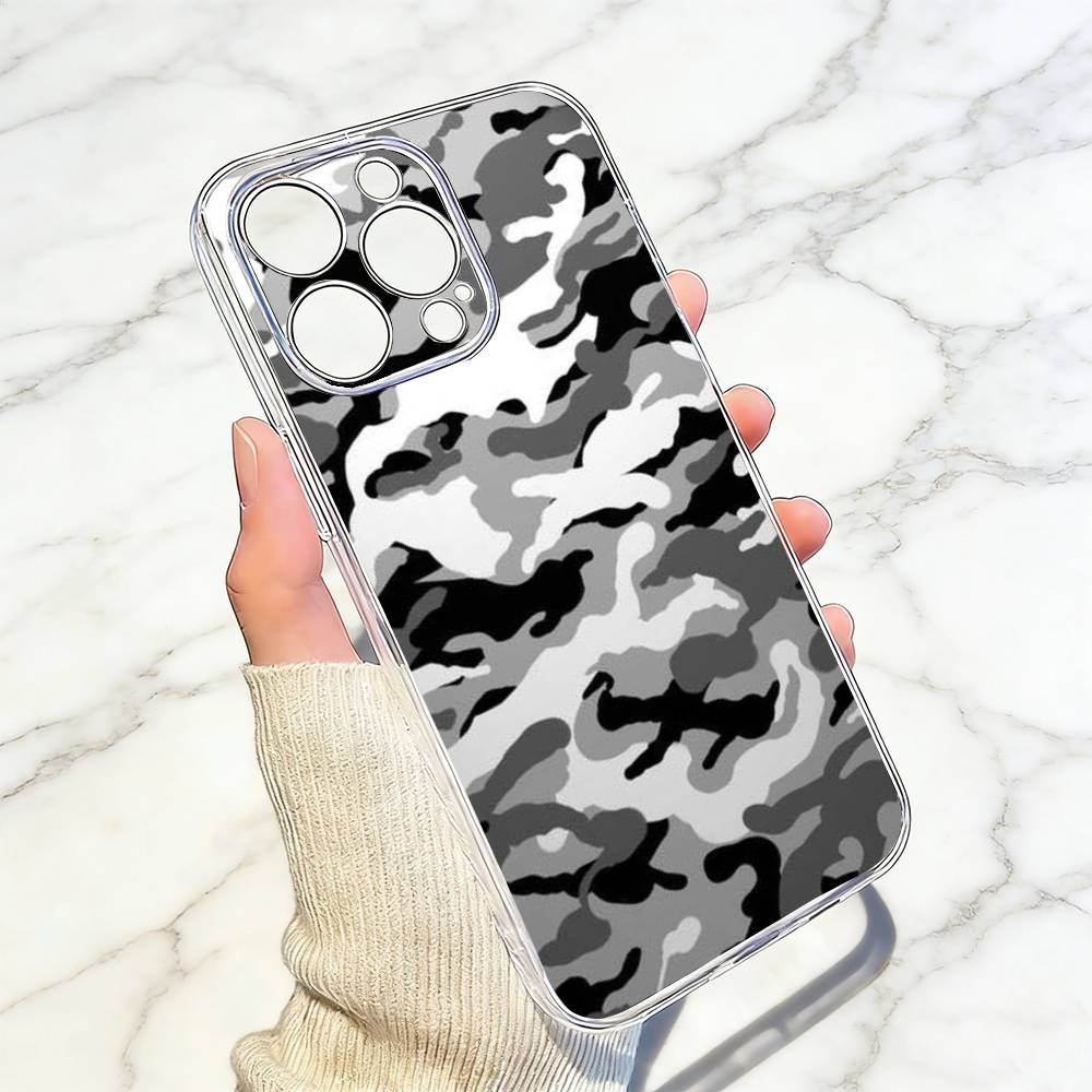 Camouflage  Phone Case For iPhone 17 16 15 14 13 12 11 Mini Pro Max Plus Transparent Cover