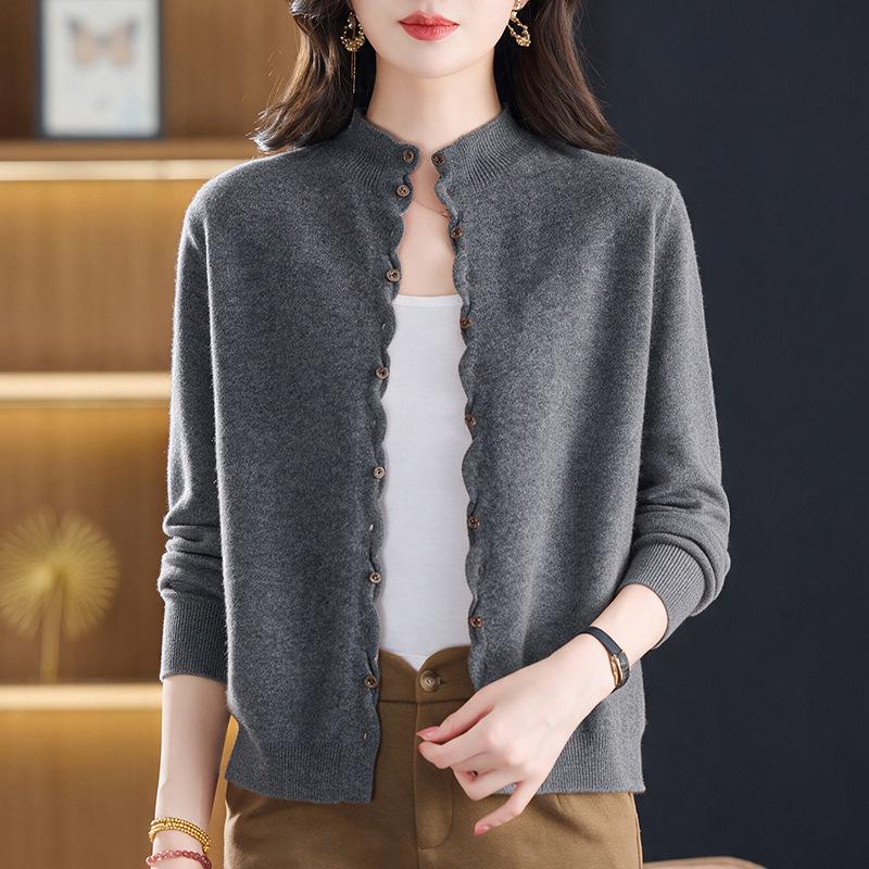 Women's Autumn Winter Pure Wool Knit Cardigan - Slimming Short Stylish Sweater Coat