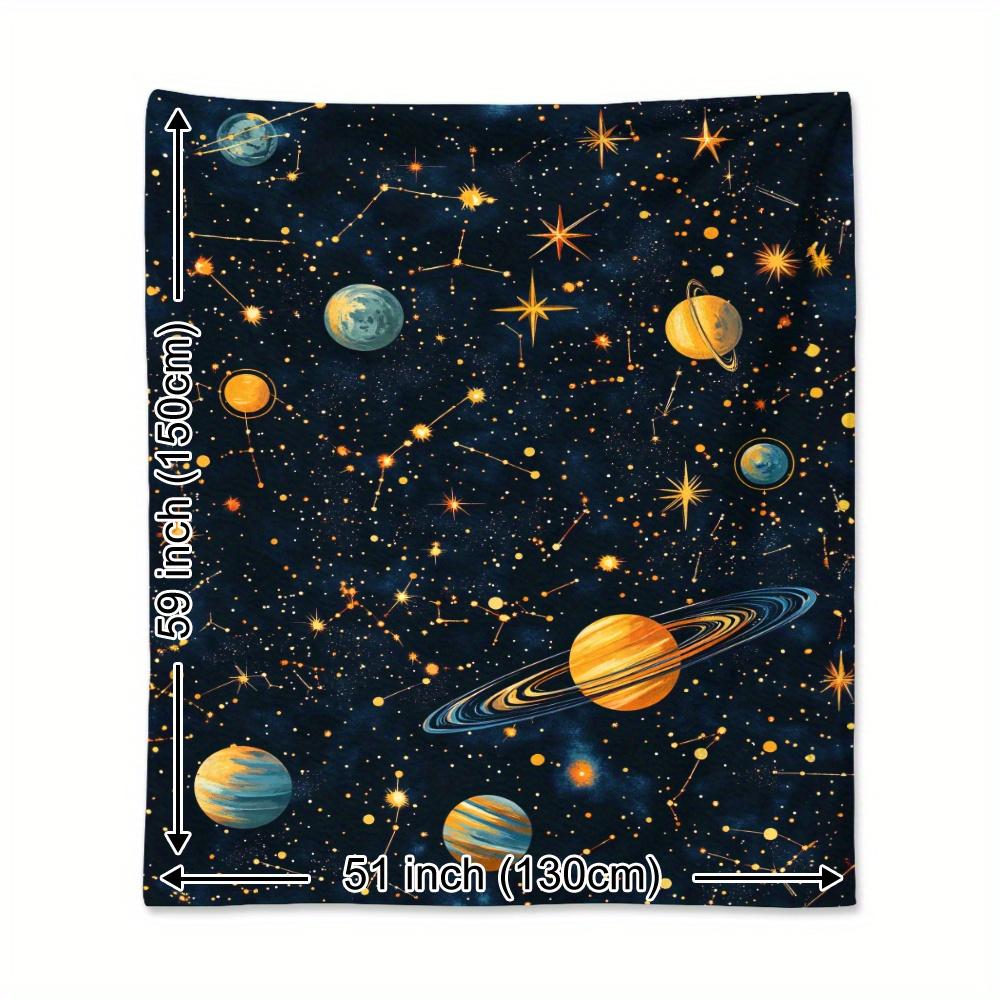 1pc Cozy Universe-Themed Flannel Blanket with Vibrant Planets & Stars Design – Soft, Warm, and Lightweight – Perfect
