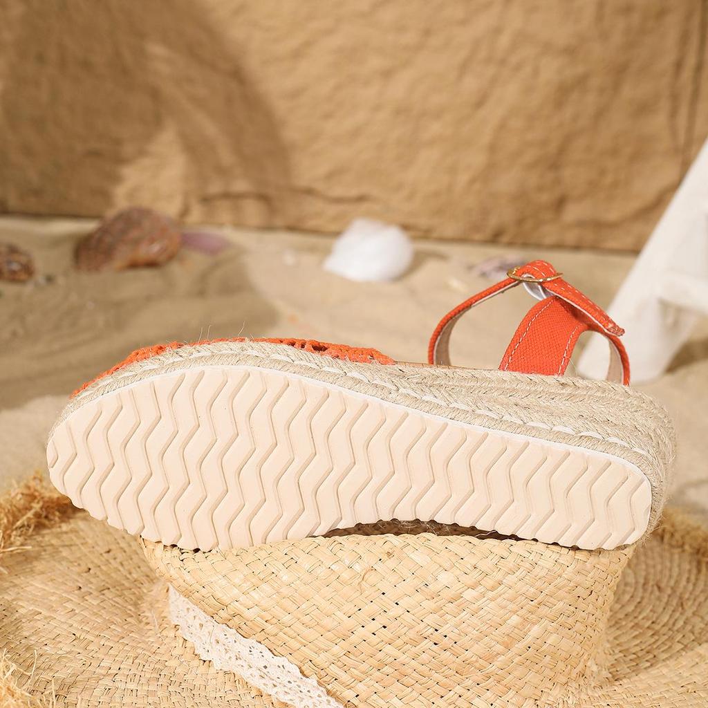 Women's Breathable Wedge Espadrille Buckle Sandals - Fashionable Plus Size Thick Sole Sandals