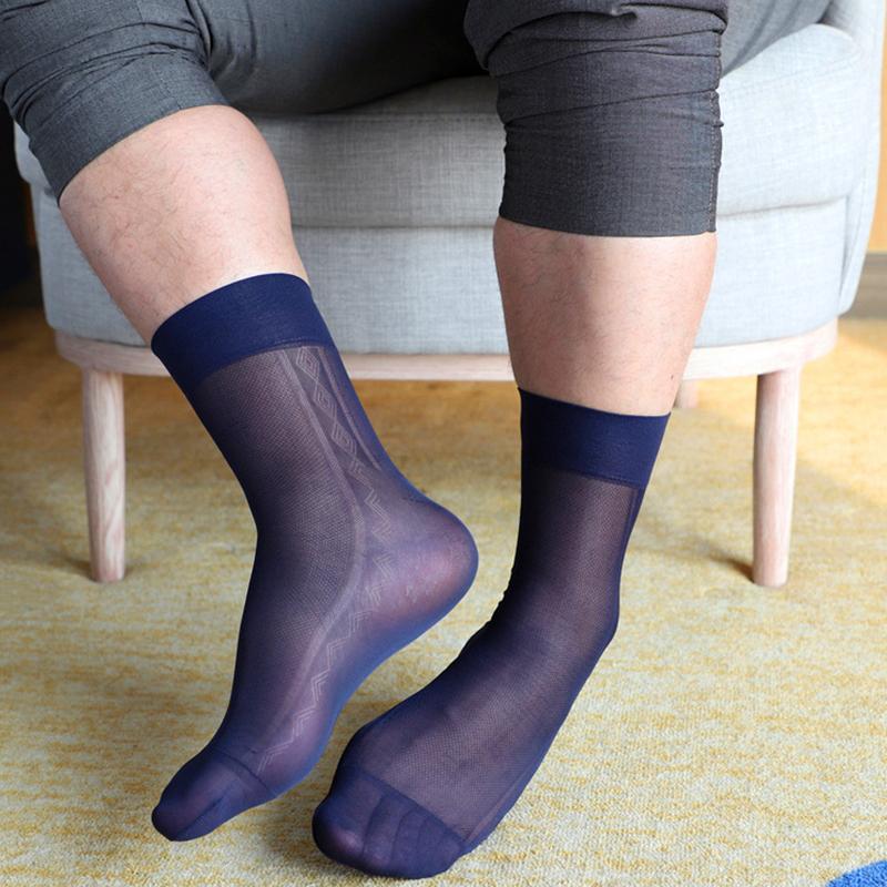 1Pair Solid Color Breathable Business Wear Stockings Sheer Silk Socks Ultra Thin Stylish Sexy Men's Dress Nylon