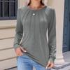 Women's Fashion Casual Solid Color Pleated Comfortable Round Neck Loose Long Sleeve T-shirt Top